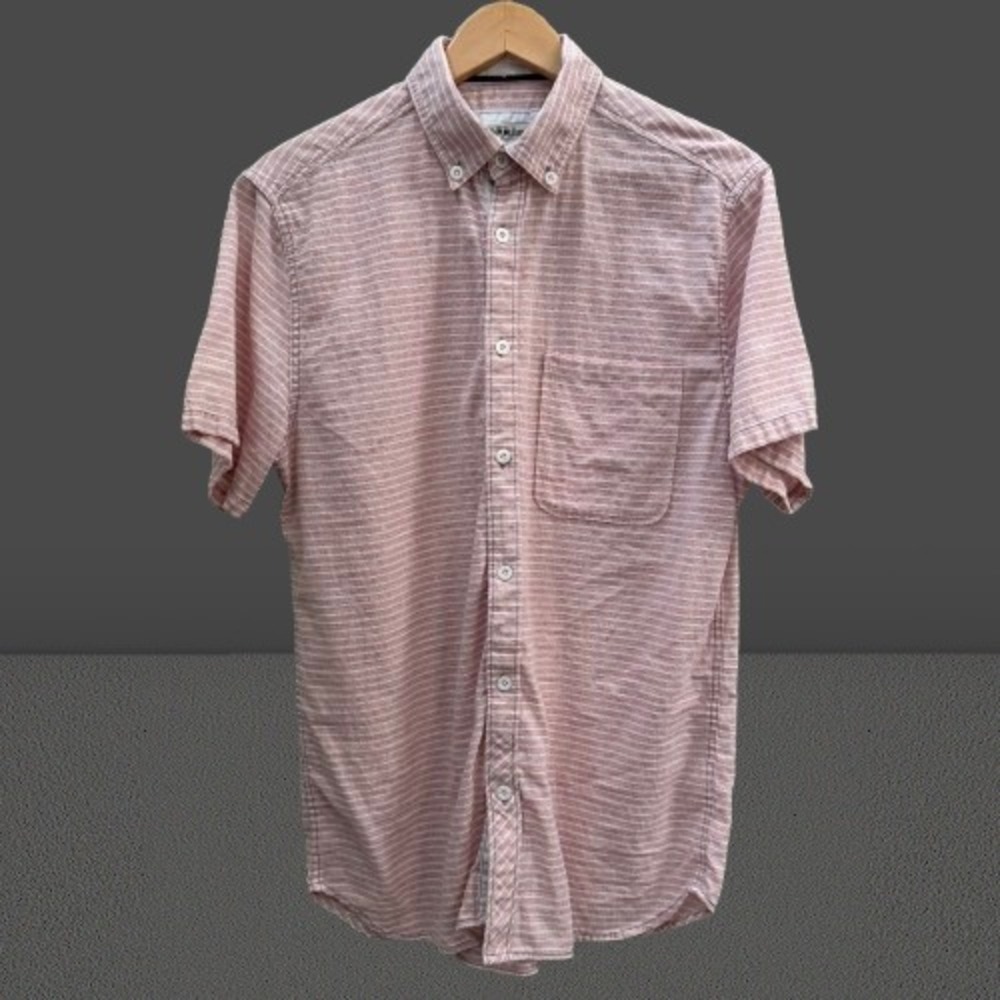 32 Bar Blues Cotton Micro-Stripe Short Sleeve Shirt Washed Red White Medium